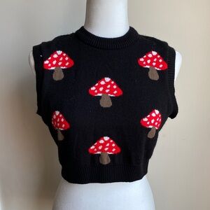 Run & Fly Mushroom Mini Crop Sweater Vest Made in England Toadstool